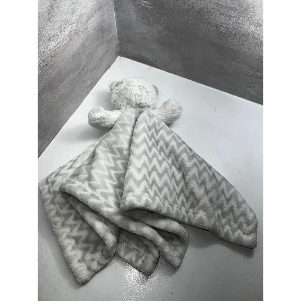 Blankets & Beyond White Bear Plush Baby Lovey Security Blanket Gray 14